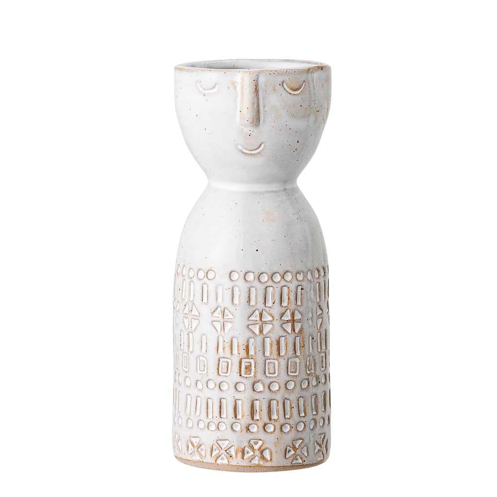 biela váza s ornamentmi, keramická váza s tvárou, váza s tvárou
